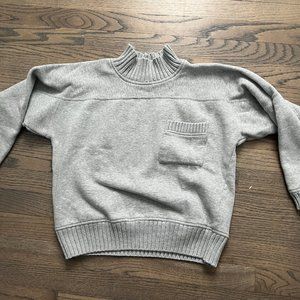 Vintage Li2 Wear Women Sweater Mock Neck Pullover Chest Pocket Gray Petite